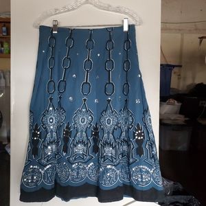 A.M.I. blue sequined southwestern/aztec design A-line skirt size 4 womens